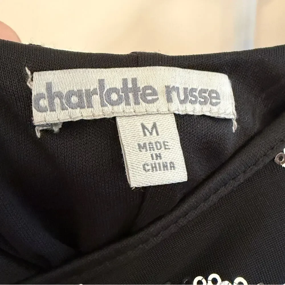Charlotte Russe Black and Silver Sequin Zebra-Print Bodycon Dress M